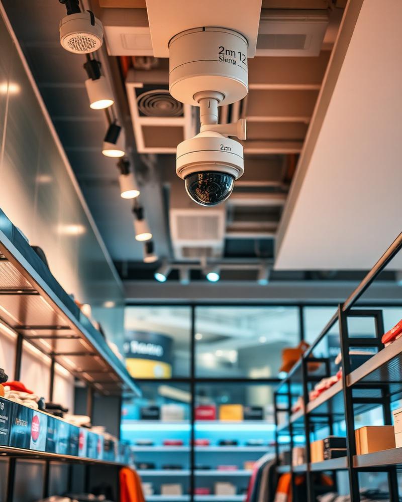 Retail shop interior with security camera